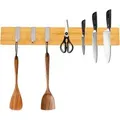 CHEFGASTRO Magnetleiste Magnetische Messerleiste Messerhalter Aus Bambus 6,2x40x2,1cm Mit 3 Silbernen Haken Bambus Extra Stark