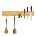 CHEFGASTRO Magnetleiste magnetische Messerleiste Messerhalter aus Bambus, 6,2x40x2,1cm, mit 3 silbernen Haken, Bambus, extra stark magnetischer Messerstreifen Messerblock zum Kleben oder Schrauben