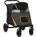 PawHut Hundewagen, Hundebuggy mit Kissen, faltbarer Hundetrolley, Katzenbuggy für große und mittelgroße Hunde, mit Netzfenster, Dunkelgrau - Dunkelgrau