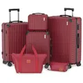 Trolleyset LG2 Hartschalen-Koffer set (S,M,L,XL) Rollkoffer, Reisekoffer, Handgepäck 4 Rollen, ABS-Material, TSA Zollschloss, 6-teiliges Set - Rot
