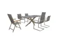 OUTFLEXX Garten-Essgruppe, silber, Edelstahl/Granit/Textilene, 200x100 cm, 4 Freischwinger, 2 Klappstühle, padded, Armlehnen aus Teak