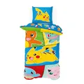 Pokemon Bettwäsche 135x200 + 80x80 cm – weiche Microfaser, Reißverschluss, Öko Tex – Motiv für Kinder & Gamer-Fans, atmungsaktiv & pflegeleicht - Pikachu & Friends