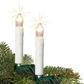 hellum Lichterkette Weihnachtsbaum, 10 Christbaumkerzen in weiß mit Wachstropfen und Clip, Lichterkette innen, belechtete Länge 3,9m, Weihanchtsbaum, Kabelfarbe grün <59 Lumen 611014