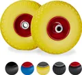 8 x Sackkarrenrad, pannensichere Vollgummireifen, 3.00-4" Stahlfelge, 20 mm Achse, 100kg, Ersatzrad 260 x 85mm, gelb-rot