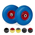 Relaxdays 8 x Sackkarrenrad, pannensichere Vollgummireifen, 3.00-4" Stahlfelge, 20 mm Achse, 100kg, Ersatzrad 260 x 85mm, gelb-rot