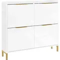 SoBuy Schuhschrank mit 4 Klappen Schuhkommode mit Goldgriffen Schuhregal 100x90x19cm FSR206-GW