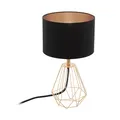 EGLO Nachttischlampe Carlton 2, Deko Tischlampe Vintage, Retro Lampe aus Metall und Stoff in Kupfer und Schwarz, E14