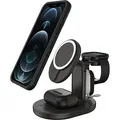 OtterBox kabellose 3 in 1 MagSafe Ladestation, Starke Magnetische Ausrichtung und Halt für MagSafe Produkte, Elegante Ladelösung für iPhone, Airpods Pro und Apple Watch, Schwarz