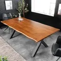 riess-ambiente Massiver Esstisch GENESIS 200 cm Akazienholz schwarz X-Gestell Baumkante - Braun