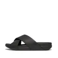 Fitflop Men's Surfer Tumbled-Leather Cross Slides Sandal, Schwarz, 8 UK Wide
