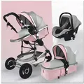 TPFLiving Kombi-Kinderwagen Babyschale Baby Buggy Babywanne 5-Punkt-Sicherheitsgurt Moskitonetz, Getränkehalter Kinderwagen 3 in 1 inkl. großem Zubehörset Rosa-Grau grau|rosa