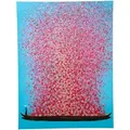Kare-Design Bild, Blau, Rosa, Holz, Textil, Fichte, massiv, rechteckig, 80x100x3.5 cm, handgemalt, Bilder und Zubehör, Wandbilder, Sonstige Wandbilder