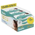 Pampers Aqua Soft Touch Baby-Feuchttücher, 12 Packungen mit 48 Feuchttüchern = 576 Baby-Feuchttücher, weiche Textur & Lotion mit 99% Wasser