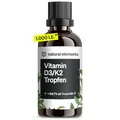 natural elements Vitamin D3 + K2 Tropfen 50ml - Premium: 99,7+% All-Trans (K2VITAL® von Kappa) + hoch bioverfügbares Vitamin D3 - Laborgeprüft, hochdosiert, flüssig und in Deutschland produziert