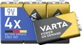 VARTA 9V Blockbatterien Alkaline Power on Demand 4er Pack Rauchmelder