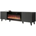 MIRJAN24 TV-Lowboard Vamos Grey 180 mit Kamin, TV-Schrank mit 2 Türen, TV-Tisch, Fronten gefräst, Realistische LED-Flamme (Farbe: Anthrazit) - Grau