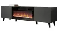 Mirjan24 TV Lowboard Vailbo Grey 180 mit Elektrischem Kamin, Fernsehschrank, Fernsehtisch, Unterschrank, Realistische LED-Flamme, Board, Schrank, TV-Bank (Anthrazit)