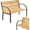 Juskys Gartenbank Modena – 2-Sitzer Holzbank mit Armlehnen & Rückenlehne – wetterfeste Sitzbank 120x62x82 cm - Bank mit Seitenelementen aus Stahl - Braun/Schwarz