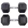 SPORTINATOR Hexagon Hanteln – 2er-Set & Einzelhanteln von 5–30 kg – Gusseisen mit Gummi-Beschichtung, rutschfester Griff, bodenschonend, ideal für Krafttraining & Fitness (15 kg (2er-Set))