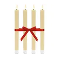 Relaxdays LED Stabkerzen, 4er Set, HxD: 25 x 2 cm, flackernde Flamme, Echtwachs, Rillen, flammenlose Kerzen, beige
