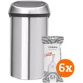 Brabantia Touch Bin 60 Liter Edelstahl Fingerprint Proof + Müllbeutel (120 Stück)