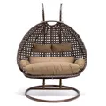 Home Deluxe - Hängesessel Twin - Braun, Höhe 200 cm - inkl. Gestell, Sitz- und Rückenkissen I Polyrattan Hängestuhl Gartenschaukel Hängekorb