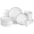 Novel Kombiservice Oslo, Schwarz, Weiß, Keramik, 20-teilig, Uni, 350 ml,760 ml, Lfgb, handbemalt, lebensmittelecht, Essen & Trinken, Geschirr, Geschirr-Sets, Kombiservice