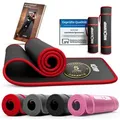 NEOLYMP Fitnessmatte Fitnessmatte 80cm breit – extra dick und rutschfest (Sportmatte mit Tragegurt), rutschfest, gelenkschonend, schalldämpfend, langlebig, Stoffkanten rot|schwarz 80 cm