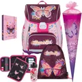Pridera Oxybag Butterfly - Schmetterling - Schulranzen-Set Premium Light (6tlg. Set mit Trinkflasche Schultüte Heftbox)