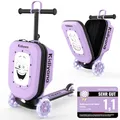 Kidiyana Kinder Scooter mit Koffer, Handgepäck Koffer mit Roller, LED-Rädern, Höhenverstellbarer Lenker, A5 Sichtfenster, 7cm Stauraumerweiterung, Kleinkind Geschenk für 2–8 Jahre, Bis 50kg, Lila