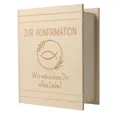 Spruchreif® Spardose Spardose in Buch-Optik aus Holz mit Gravur · Konfirmation & Kommunion, (1-tlg)
