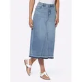 Jeansrock HEINE, Damen, Gr. 46, blau (blau, bleached), 95% Baumwolle, 3% Polyester, 2% Elasthan, unifarben, wadenlang, Röcke