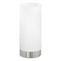 EGLO Tischlampe Damasco 1, Deko Tischleuchte, kleine Nachttischlampe aus Metall und Glas in Silber und Weiß, E27 Fassung