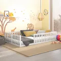 CADANI Teso Bodenbett 120x200 cm weiß Kinderbett, bis 200 kg belastbar, extra starker Roll-Lattenrost, umbaubar, Montessori inspiriert mitwachsend