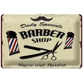 Femer GmbH Metallschild Spruch 20x30cm Barbershop shave and haircut, (1 St), gewölbte Oberfläche, abgerundete Ecken, umgeschlagene Kanten