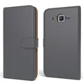 EAZY CASE Tasche kompatibel mit Samsung Galaxy Grand Prime Schutzhülle mit Standfunktion Klapphülle Bookstyle, Handytasche Handyhülle mit Magnetverschluss und Kartenfach, Kunstleder, Anthrazit