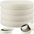 tectake® Hocker mit Stauraum, XL Scandi Sitzhocker Bouclé Teddy Stoff, Pouf, Polsterhocker rund für Schminktisch, Wohnzimmer Möbel, als Flur Möbel, Stauhocker Wohnen, Ø 67 x 42 cm - Bouclé Creme-weiß
