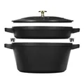 Staub La Cocotte Kochtopfset, 2-tlg rund Gusseisen Schwarz Kochtopf Topf Bräter