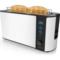 Arendo Toaster 2 Scheiben, Langschlitztoaster, Langschlitz, Edelstahl, 1000W, Display mit Restzeitanzeige, Brötchenaufsatz, Defrost Funktion, Wär... - Weiß