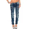 Cipo & Baxx Slim-fit-Jeans Damen Slim Fit Hose Stonewashed BA-WD200B mit Ziernähten Zippern und Markenlogo blau 33