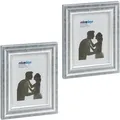Relaxdays Bilderrahmen Kunststoff Glas Silber 2er Set mit Passepartout 15 cm x 20 cm