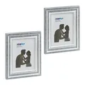 Relaxdays Bilderrahmen 2er Set, 15x20 cm, Hoch- & Querformat, Fotorahmen zum Aufhängen, Hinstellen, Passepartout, silber