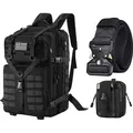 35L Militär Rucksack Sport Reisen, Rucksack Wasserdicht damen und herren, mit Herren Taktischer Gürtel und Molle Beutel, Hohe Kapazität | P-3 - Schwarz