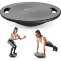 Hop-Sport Balance Board aus Kunststoff - 150 kg Belastbarkeit, rutschfestes Wackelbrett mit Griffen, Gleichgewichtstrainer für Physiotherapie, ø ... - Grau