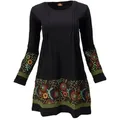 Guru-Shop Midikleid Baumwoll Minikleid Boho chic, Langarm Tunika -.. alternative Bekleidung grün|schwarz S