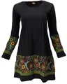 GURU SHOP Baumwoll Minikleid Boho Chic, Langarm Tunika - Schwarz/grün, Damen, Size:S