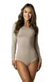 Alkato Body Damen Langarm aus Baumwolle – Bequemer Damen Langarm Body mit Rundhalsausschnitt und Druckknopfverschluss, Farbe: Beige, Größe: M (Long 170-176 cm)