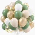 Luftballons Grün Gold, 60 Stück Luftballons Salbeigrün Beige Set, Latex Ballons Eukalyptus Grün Weiß mit Gold Konfetti Helium Ballons für Geburtstag, Hochzeit, Tropische Safari, Babyparty Dekoration