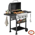 Outsunny Gasgrill 9 KW 3 Brenner BBQ Grillwagen Edelstahl inkl klappbar Seitentisch Gewürzhalter Unterregal 6 Haken Thermometer Emaille-Grillrost Warmhalterost Rolle Gas-Grill für Balkon Party