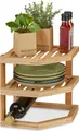 Relaxdays Schrankeinsatz Bambus, HBT 25,5 x 25,5 x 25,5 cm, Eckregal für Arbeitsplatte & Küchenschrank, 2 Ablagen, natur